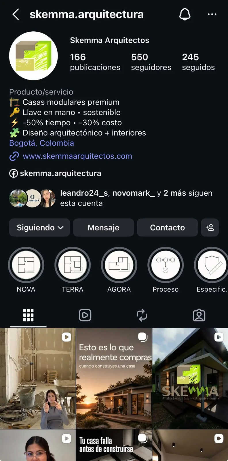 Captura del perfil de Instagram de Skemma Arquitectos