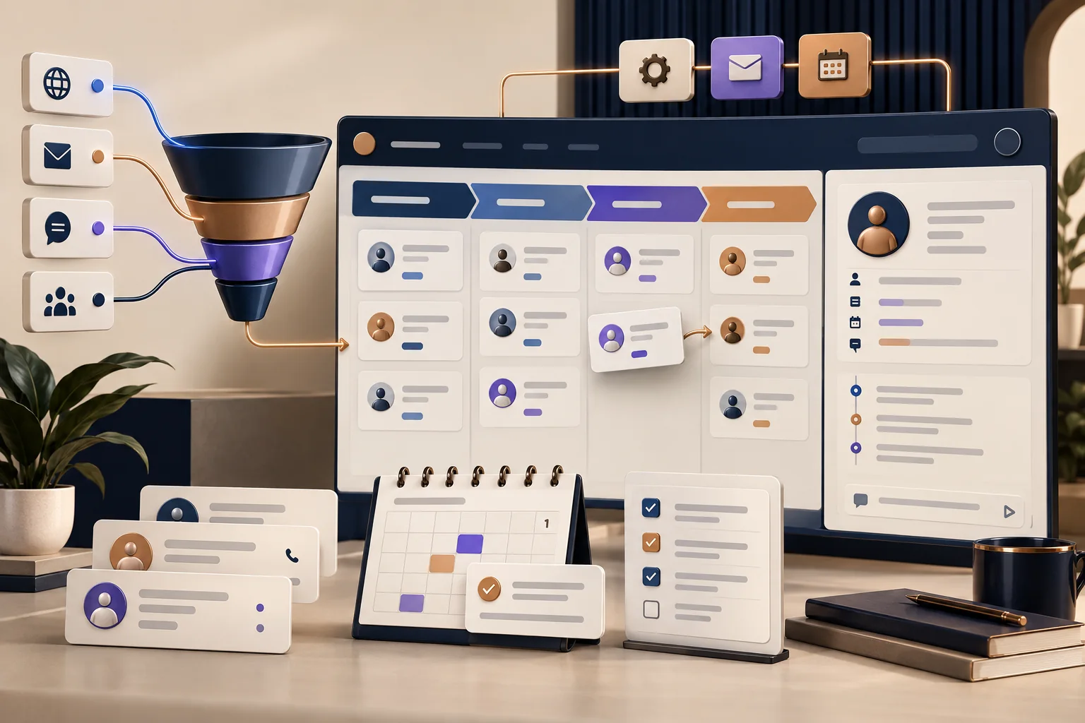 CRM con fuentes de leads, pipeline comercial, responsables, tareas y seguimiento de clientes
