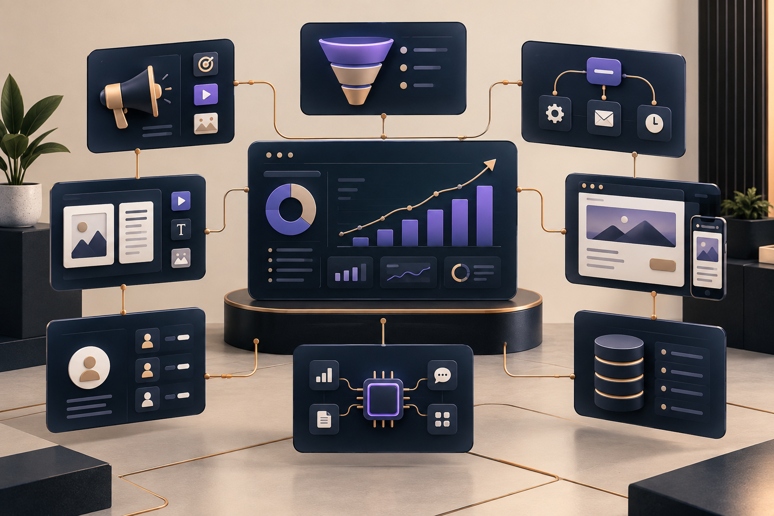 Ecosistema conectado de marketing, datos, CRM, automatización e inteligencia artificial